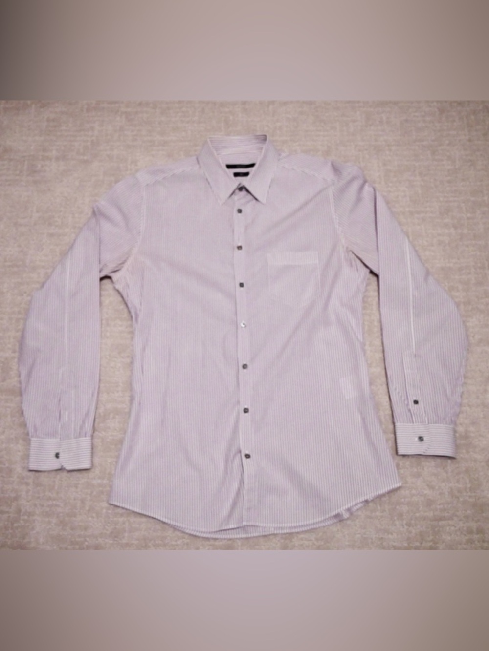 Gucci Mens Slim Fit Striped Dress Shirt Purple White Size 41 16‎ Made in Italy